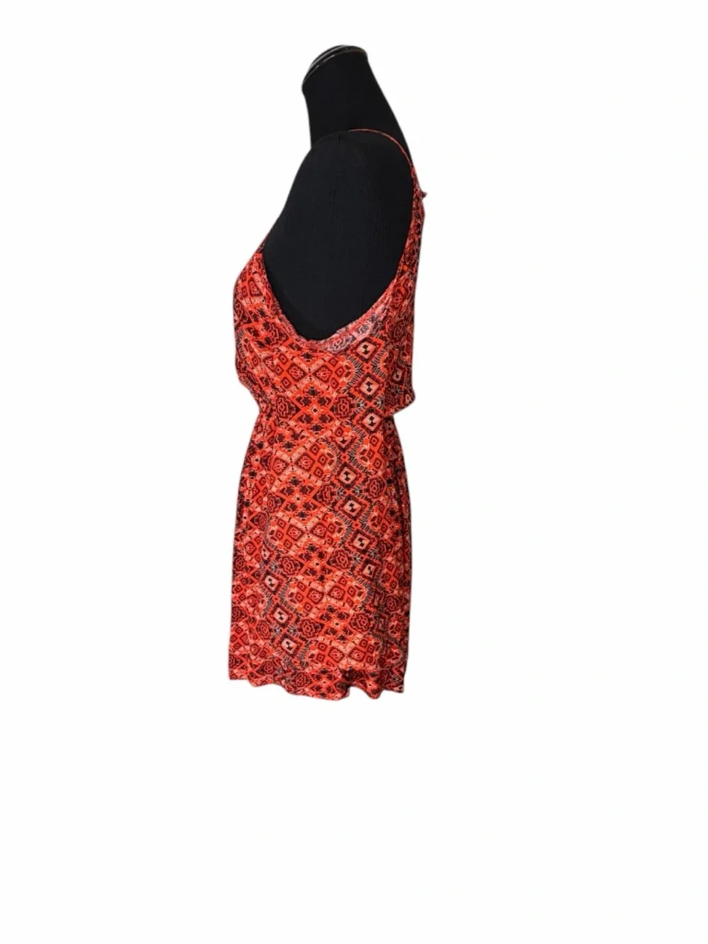 ABERCROMBIE & FITCH RED ORANGE GEOMETRIC COLD SHOULDER DRESS SIZE SMALL